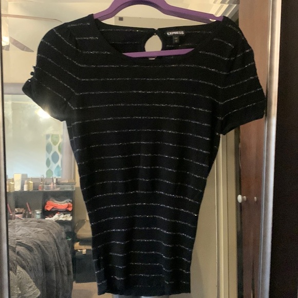 Express top. Black and metallic silver stripes. Size small. - Picture 1 of 6